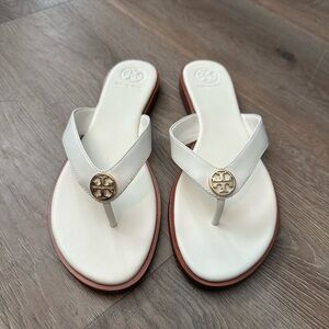 Tory Burch White and Gold Sandals
